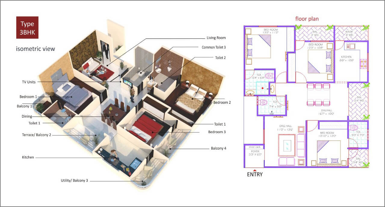 3BHK Floor Plan